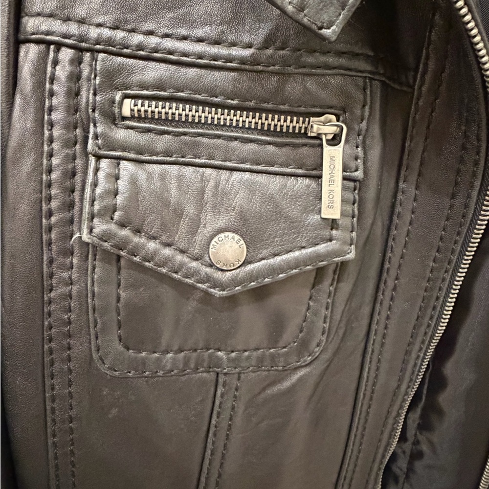 Michael Kors Black Leather Zip-Front Moto Jacket - Picture 2 of 11